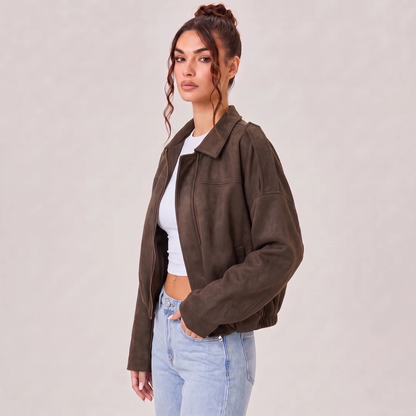 Veste bomber en daim Solina couleur café vue de profil