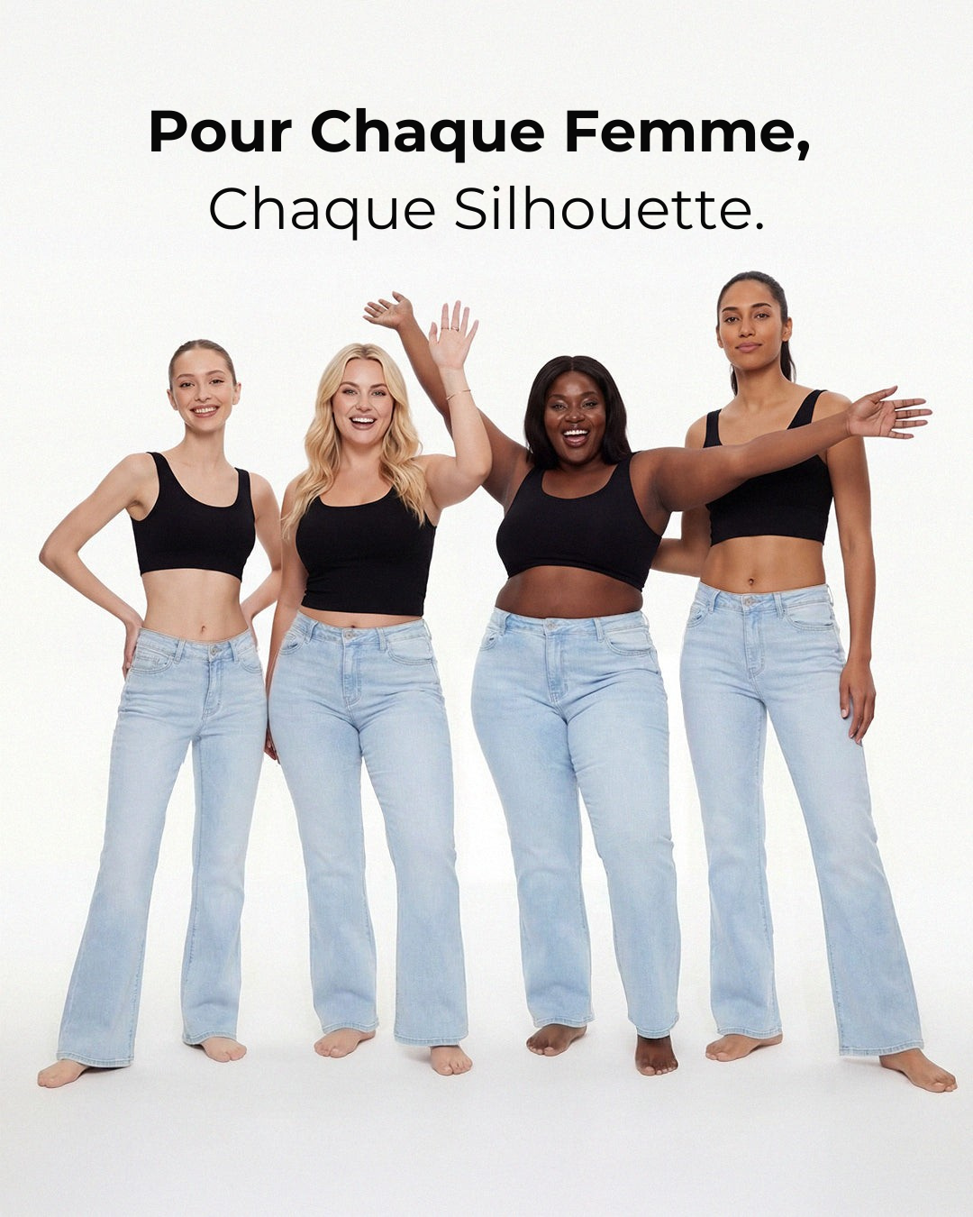 Jean large effet push-up taille mi-haute