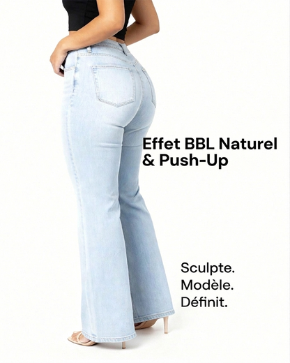 Jean large effet push-up taille mi-haute