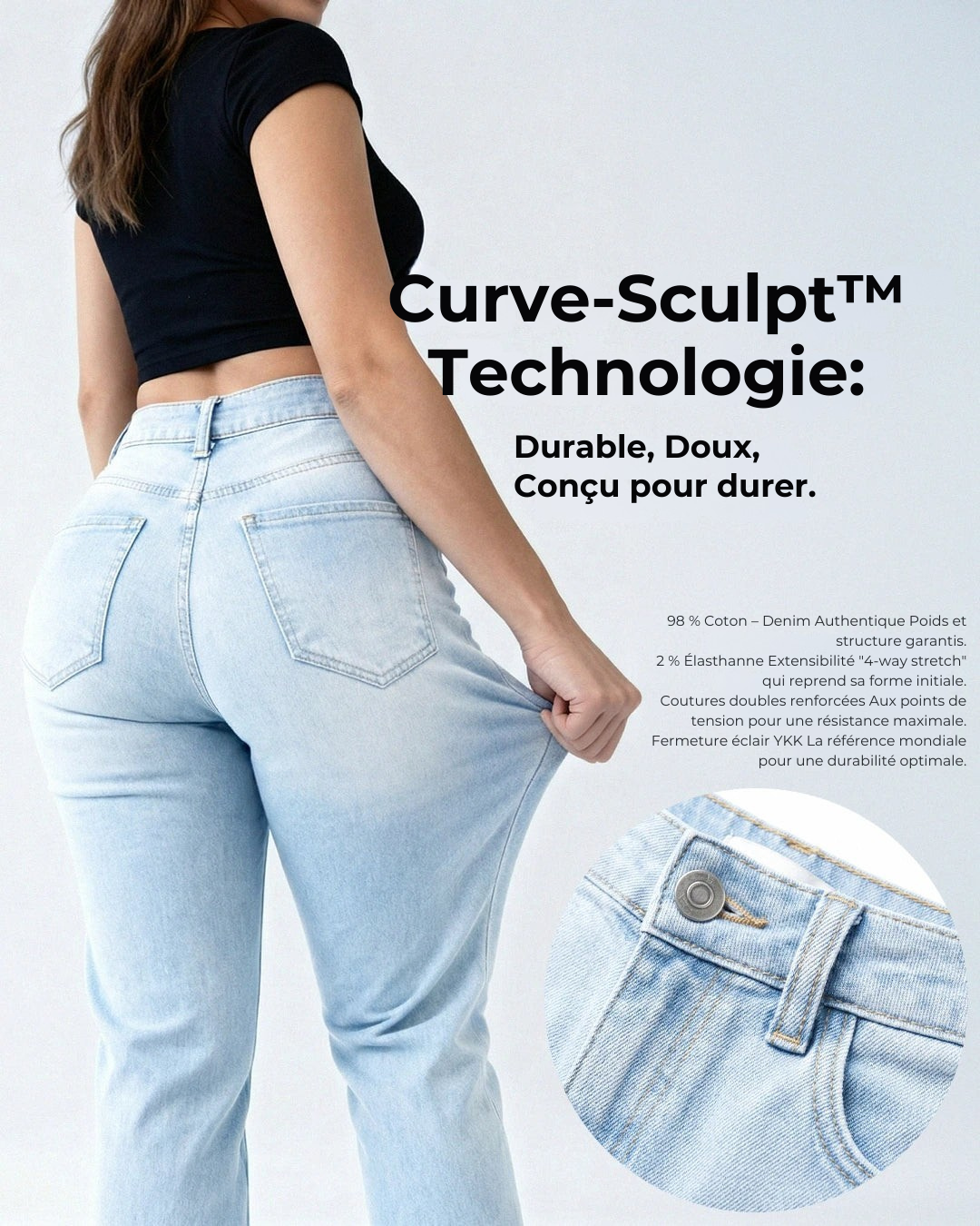 Jean large effet push-up taille mi-haute