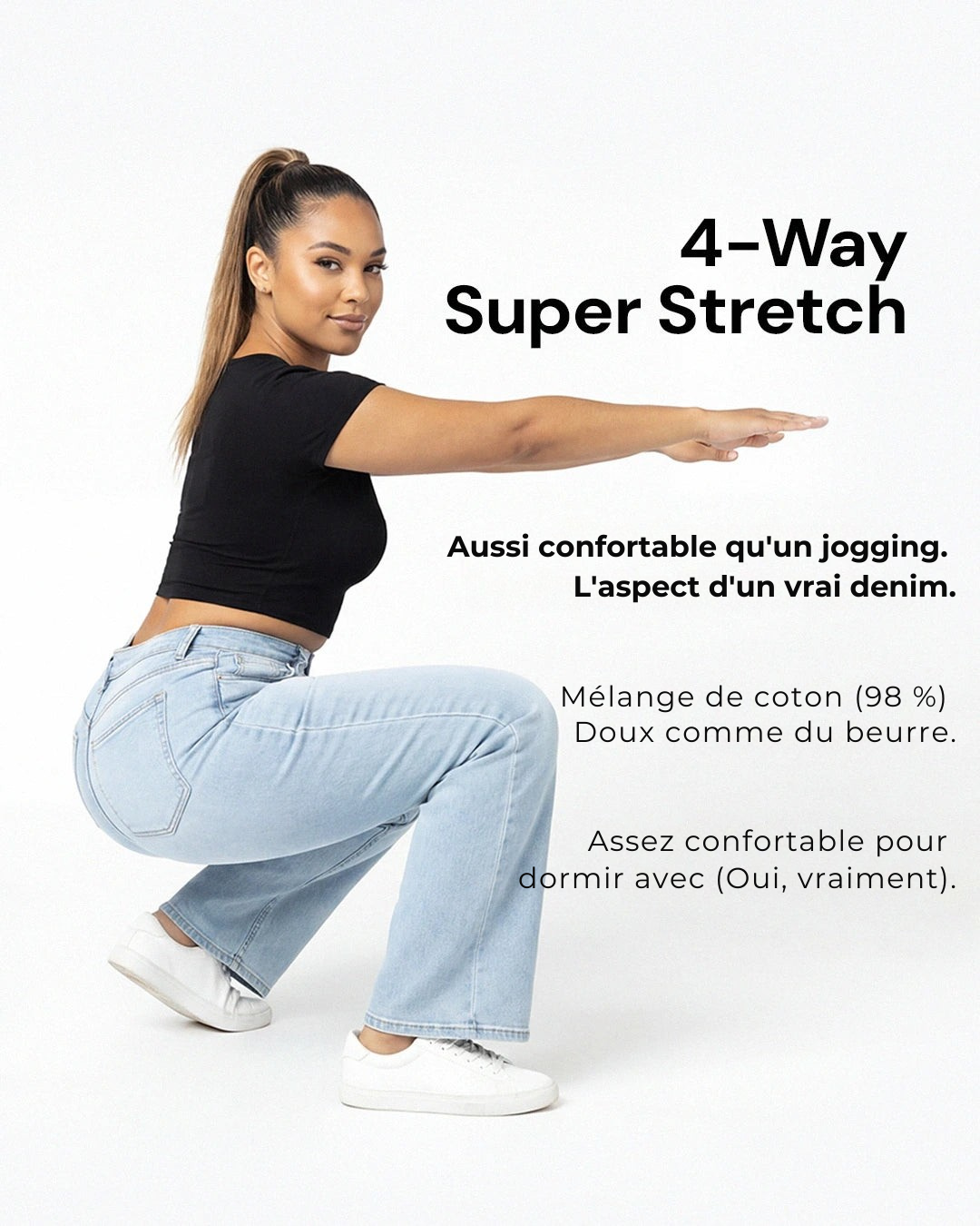 Jean large effet push-up taille mi-haute