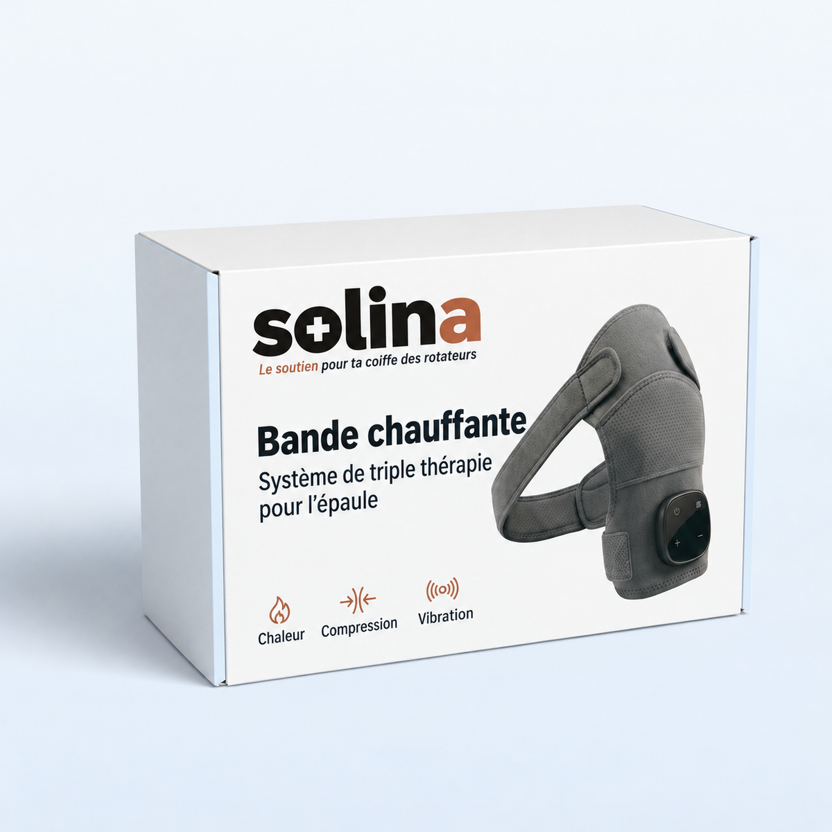 Boîte de la bande chauffante et massante Solina, système de triple thérapie pour l'épaule