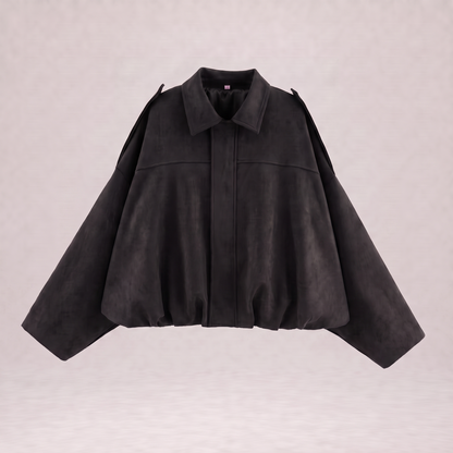 Veste bomber en daim Solina couleur noir à plat