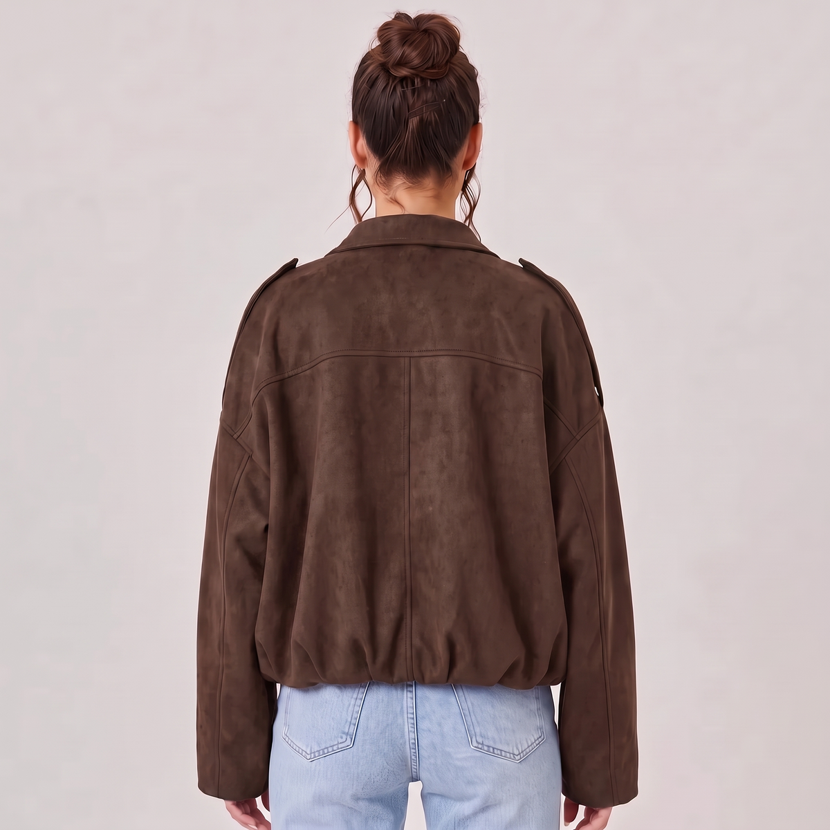 Veste bomber en daim Solina couleur café vue de dos