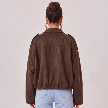 Veste bomber en daim Solina couleur café vue de dos