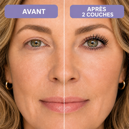 Cils avant et apres 2 couches de Mascara Serum Solina