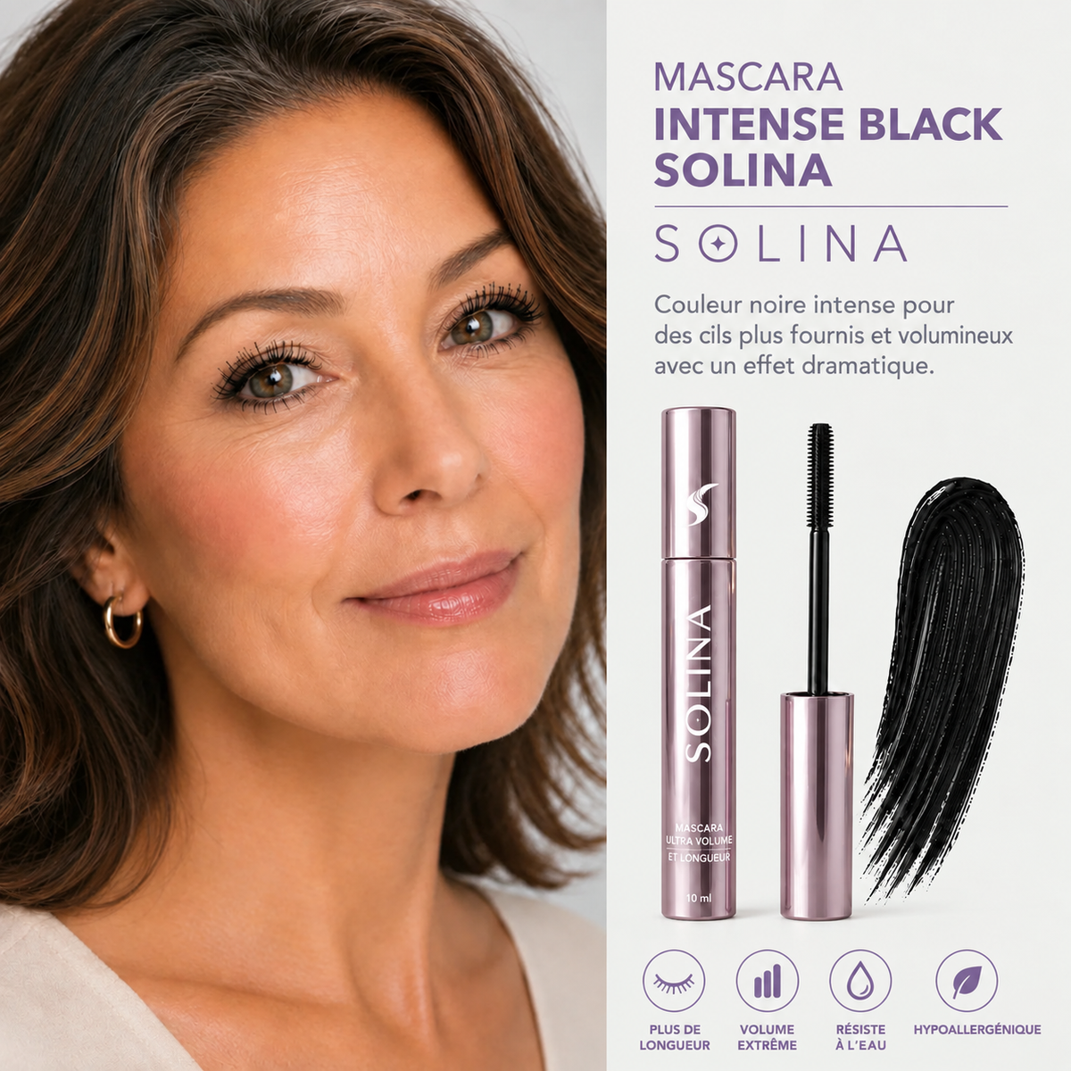 Mascara Intense Black Solina, packshot avec brosse