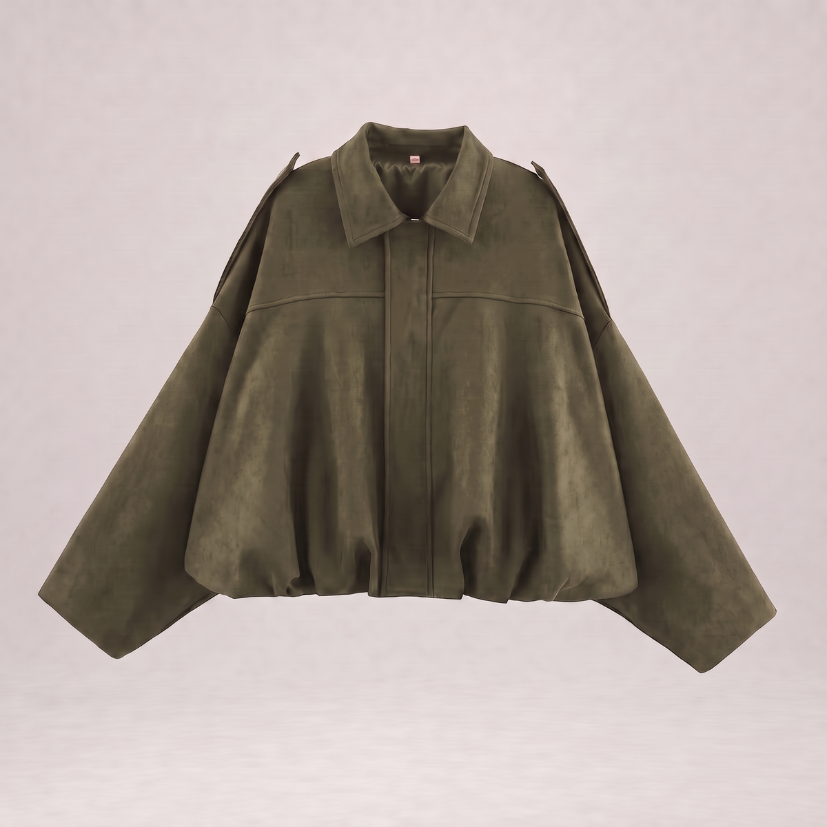 Veste bomber en daim Solina couleur olive à plat