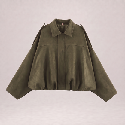 Veste bomber en daim Solina couleur olive à plat