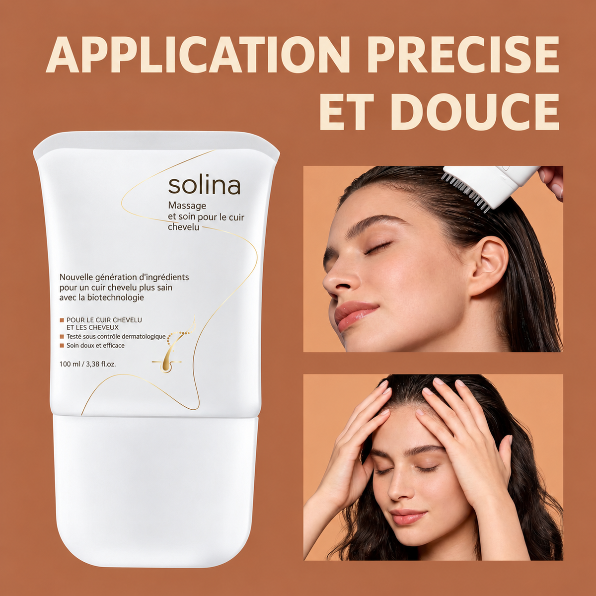 Application precise et douce du serum cuir chevelu Solina