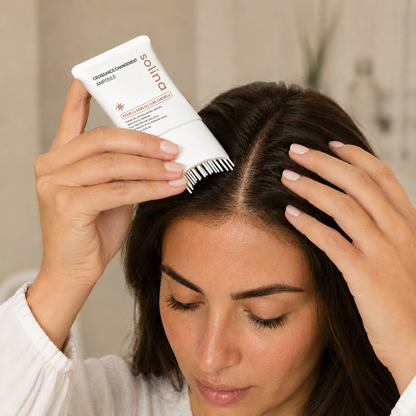 Etape 1, applique le serum Solina sur le cuir chevelu
