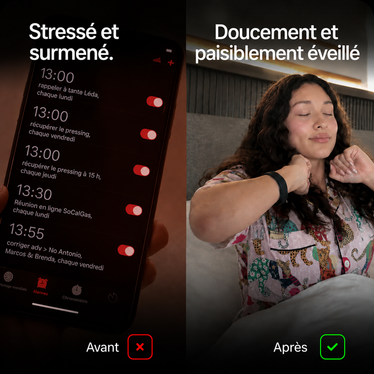 Bracelet Reveil Silencieux Solina - avant apres