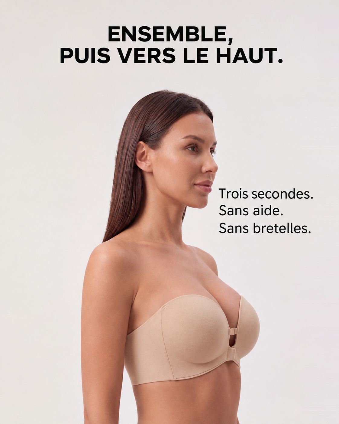 Soutien-gorge strapless Solina de profil : ensemble puis vers le haut