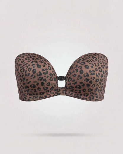 Soutien-gorge strapless léopard marron à plat