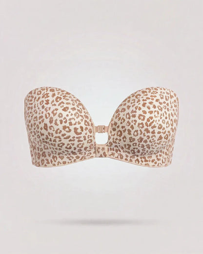 Soutien-gorge strapless léopard rose à plat