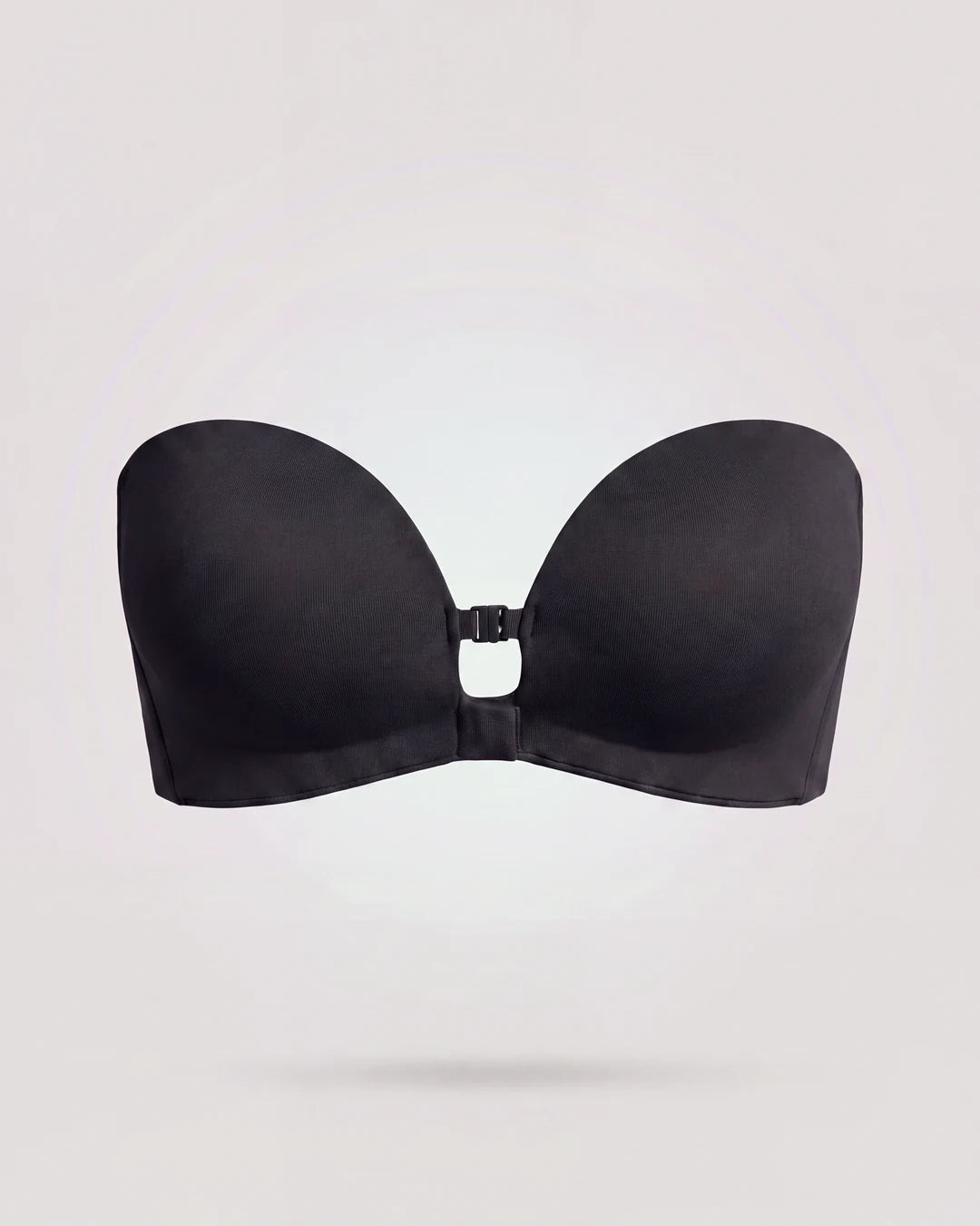 Soutien-gorge strapless noir à plat avec agrafe frontale