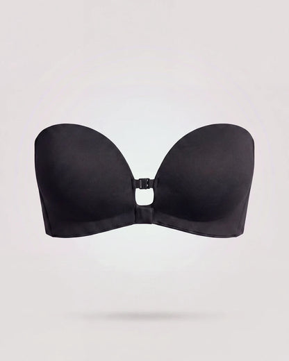 Soutien-gorge strapless noir à plat avec agrafe frontale